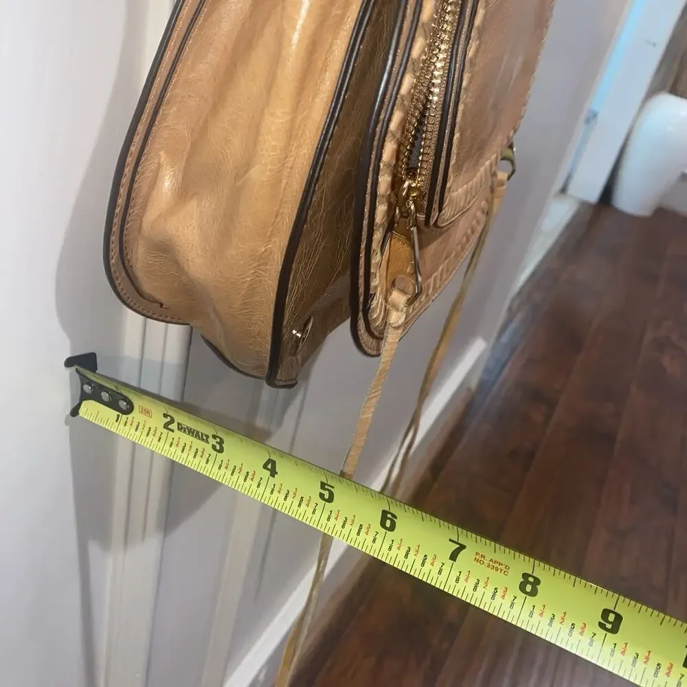 REBECCA MINKOFF Whipstitch Leather Saddle Crossbody Shoulder Bag Flap Brown Tan - Picture 16 of 16